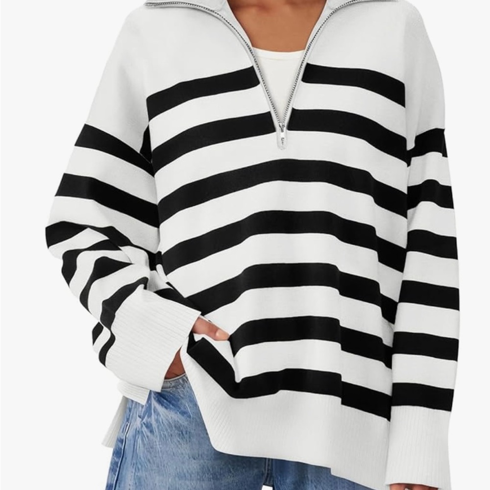 Black and White Striped Women's Sweater